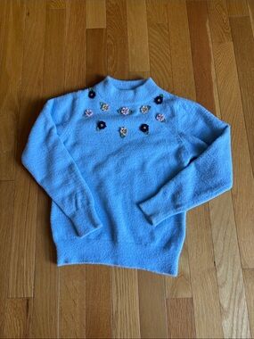 Light Blue Floral Appliqué Mock Neck Sweater